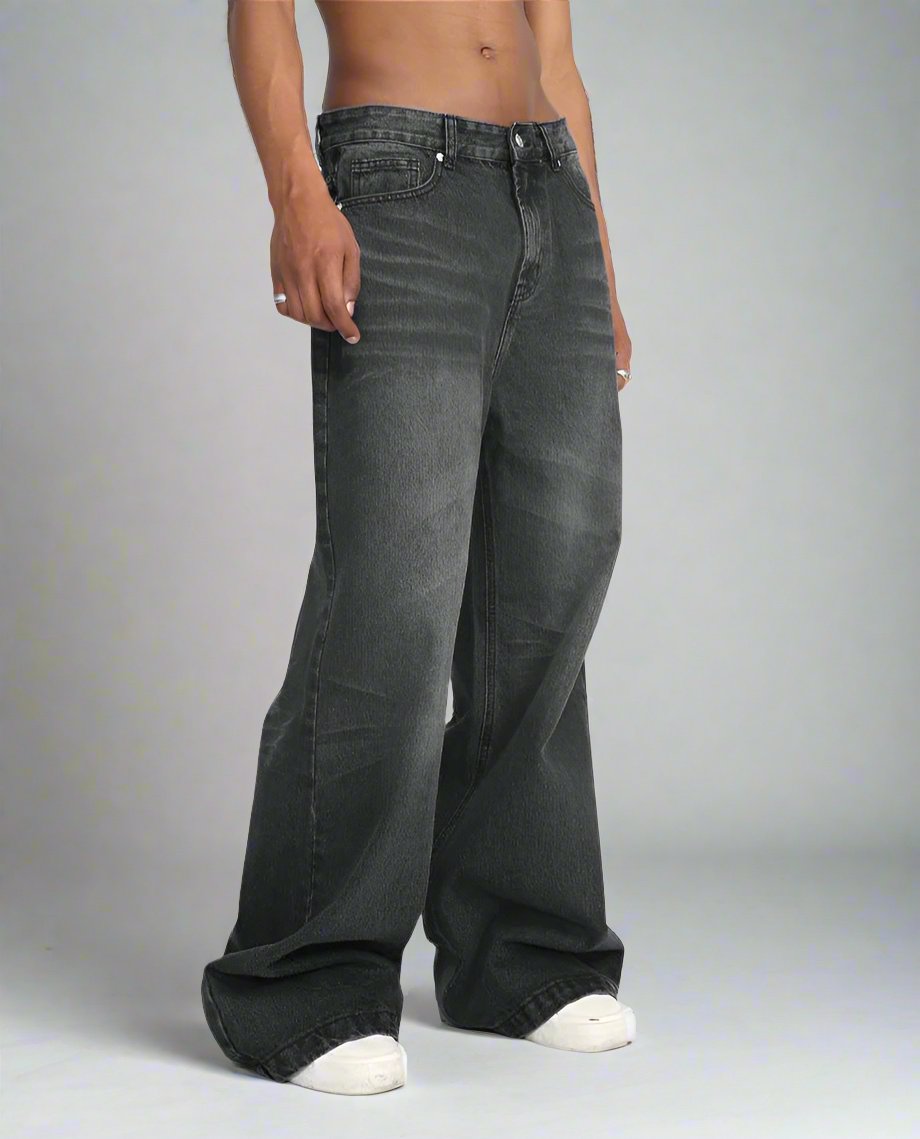 Washed Black Wide Leg Jeans